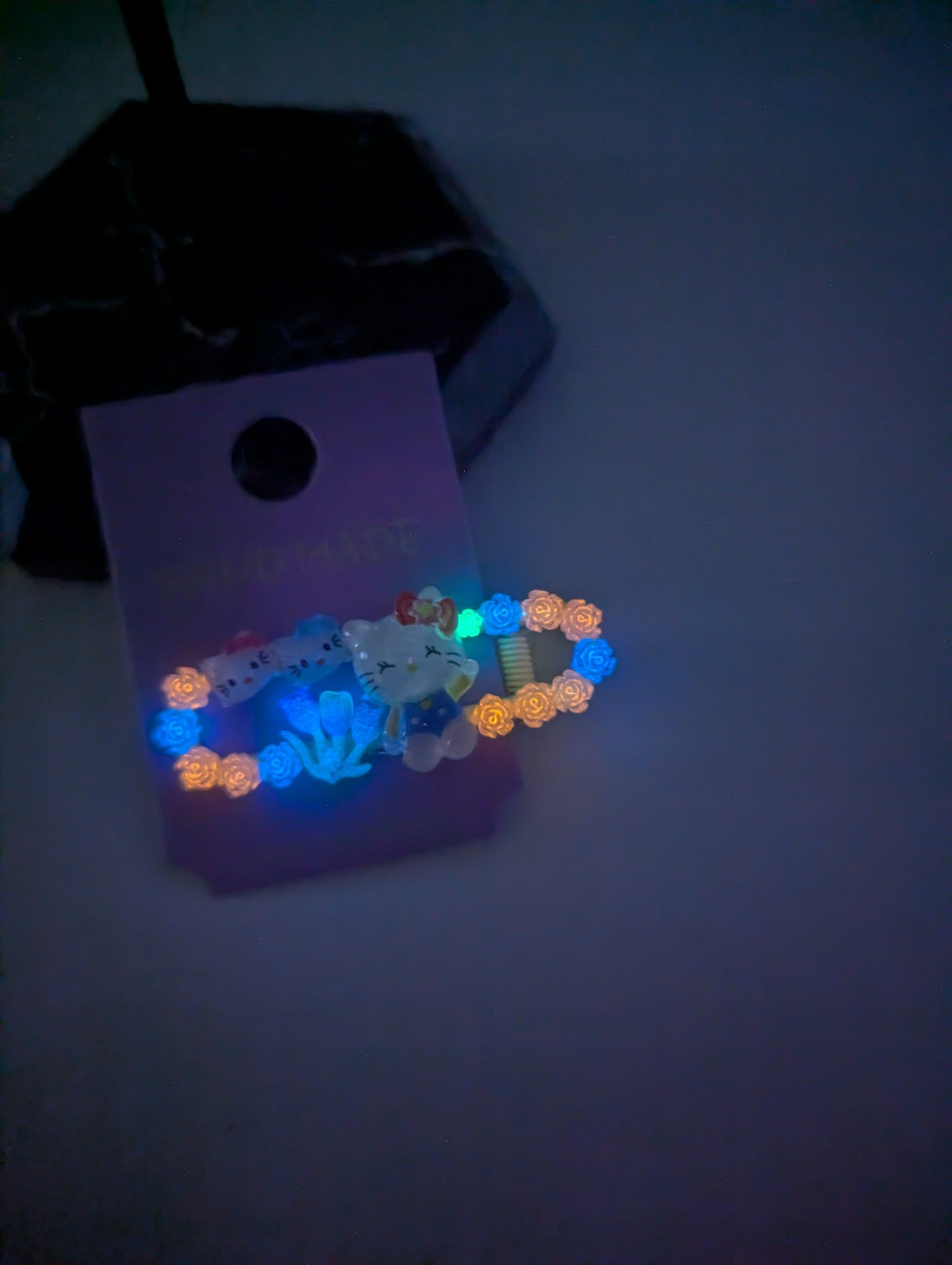 Hello Kitty Garden - 100% Handmade Hairclip (Glow in the Dark)