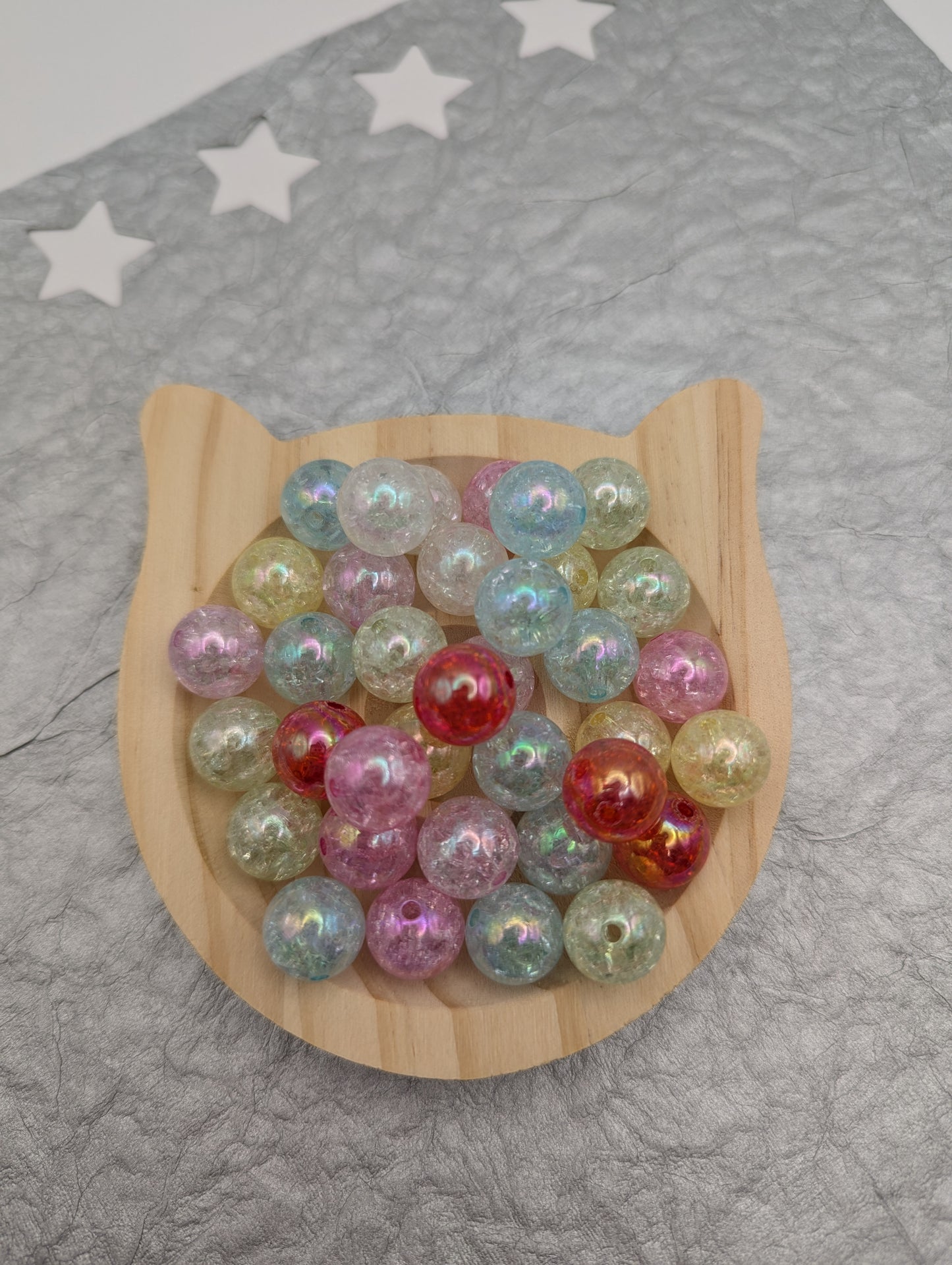 16mm - Crackle, Irrdiscent Beads - 10 Pcs
