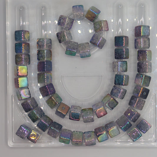 Cracked Iridescent Radiant Acrylic Cube Beads - 10pcs