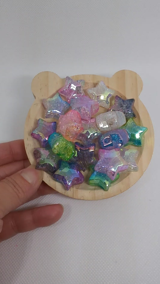 Iridescence Star Beads - gradient  crackle effects - 10pcs