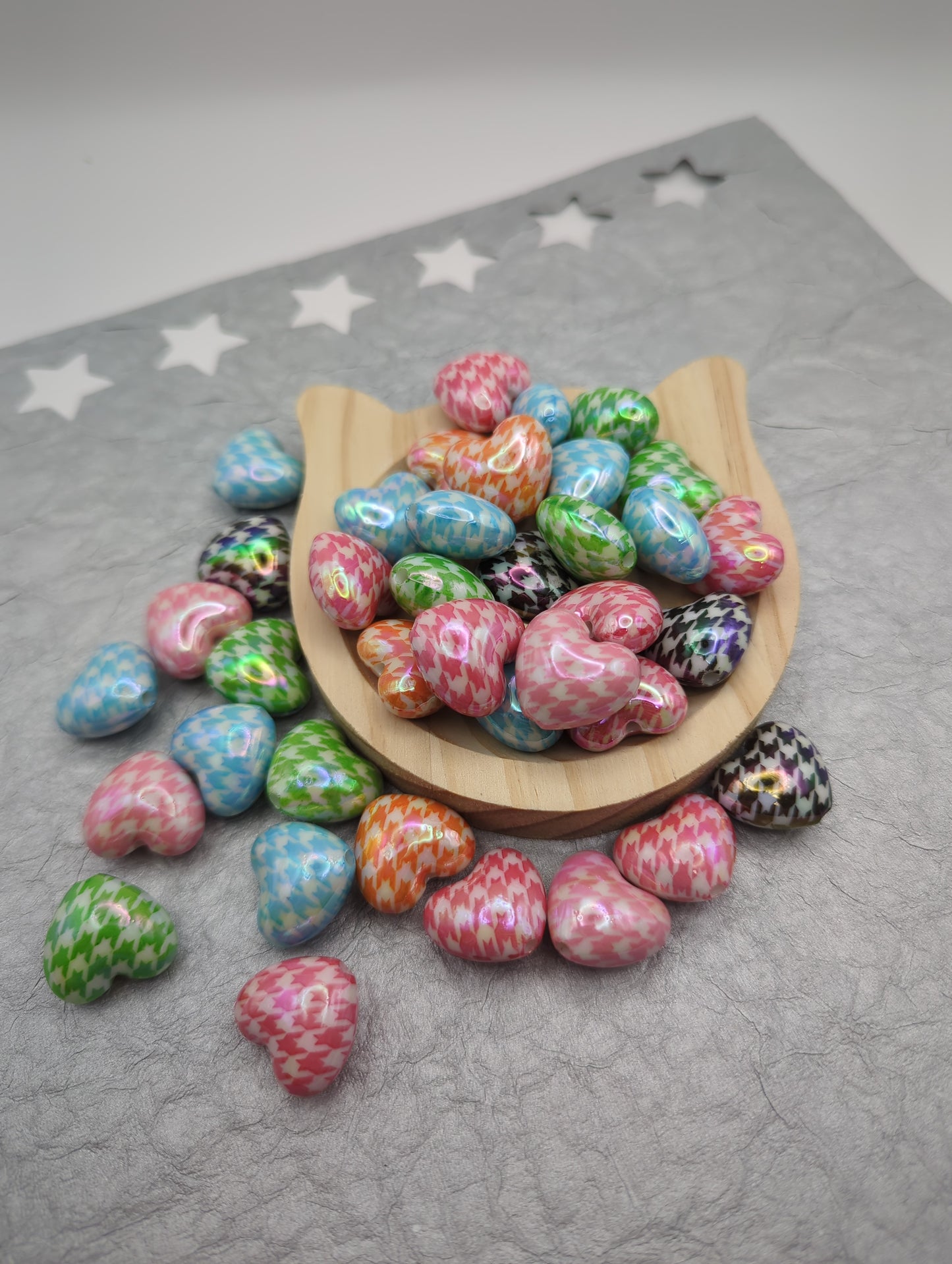 Pattern printed Heart Beads -10 pcs