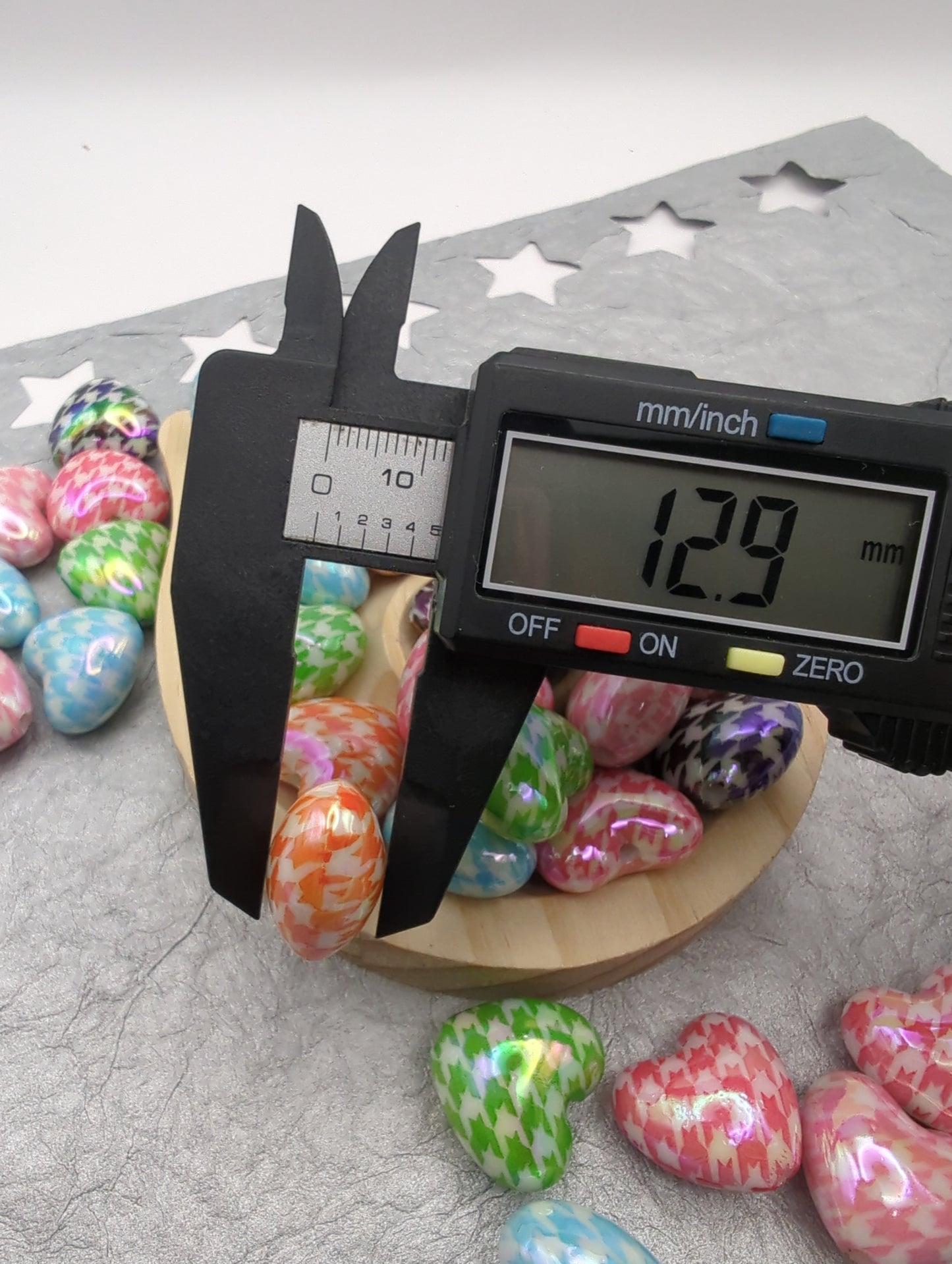 Pattern printed Heart Beads -10 pcs