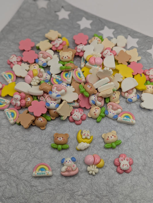 Happy Animal Flatback Charm, 6 Pcs
