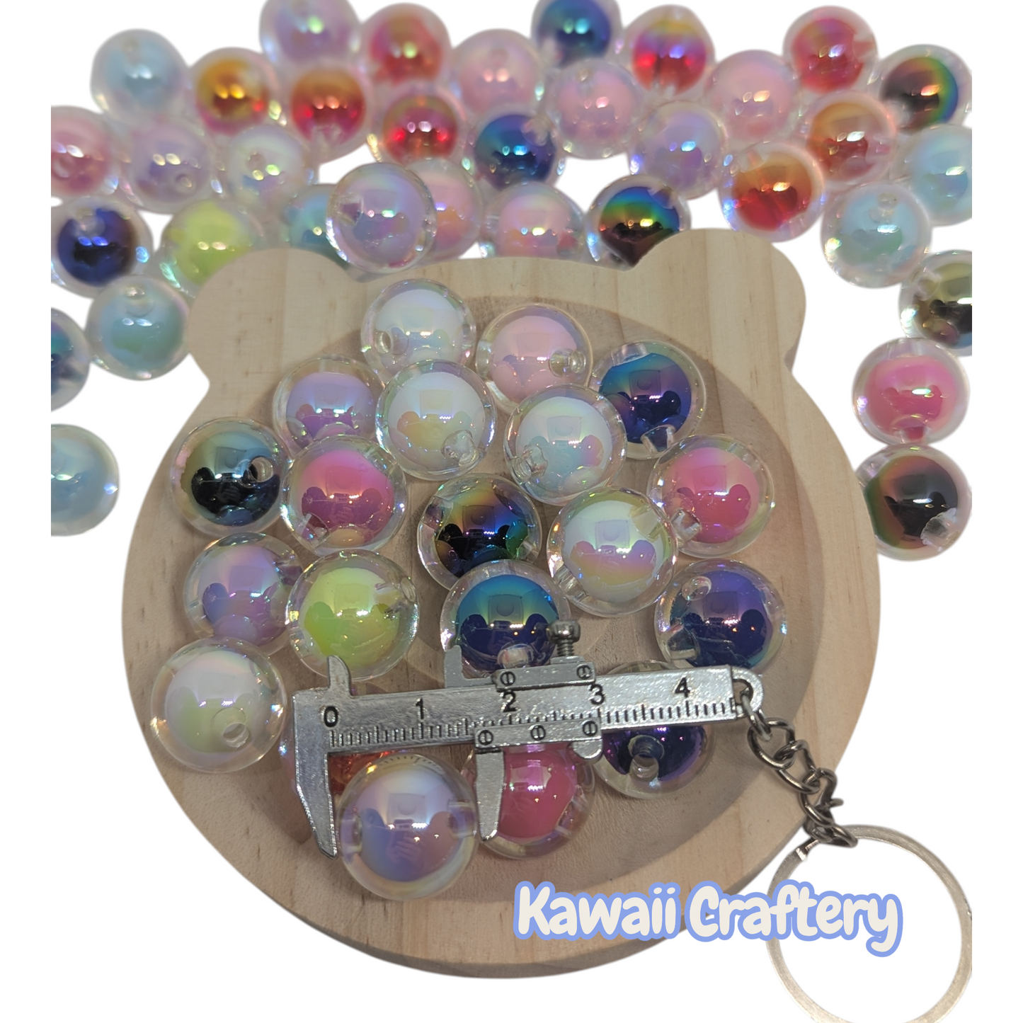 Iridescent Clear w/Color Core Beads 16mm