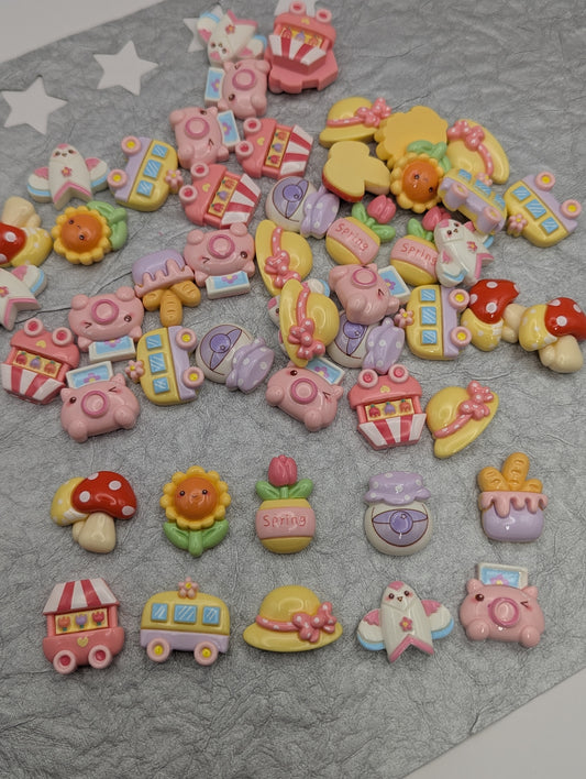 Spring Picnic 🧺Flatback Charm , 10 Pcs