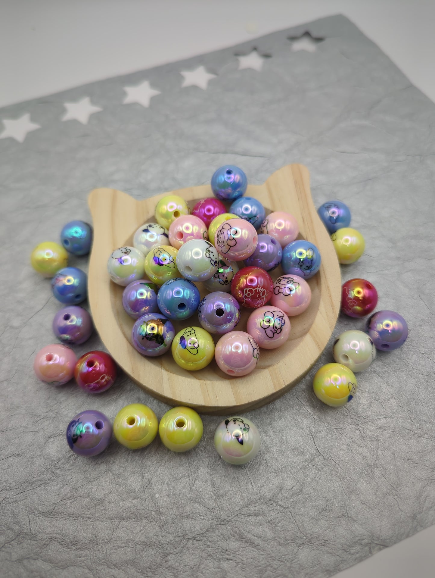 Character printed Beads 16mm - 10 pcs