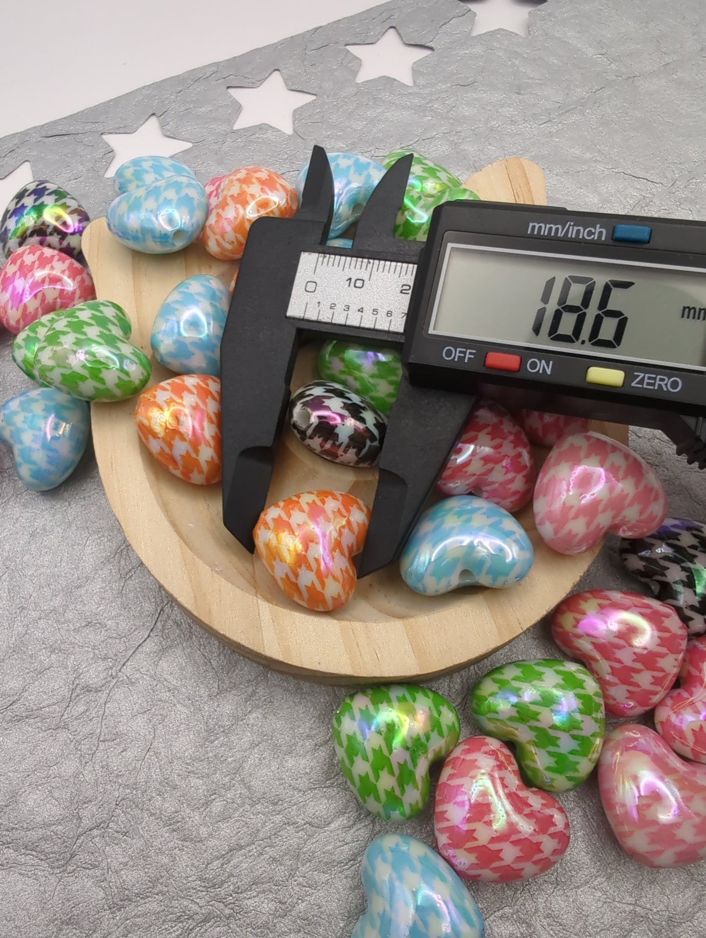 Pattern printed Heart Beads -10 pcs